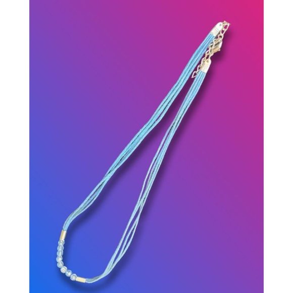 Blue Glass Bead 16" Quad Cord Necklace - Vintage - Picture 4 of 5